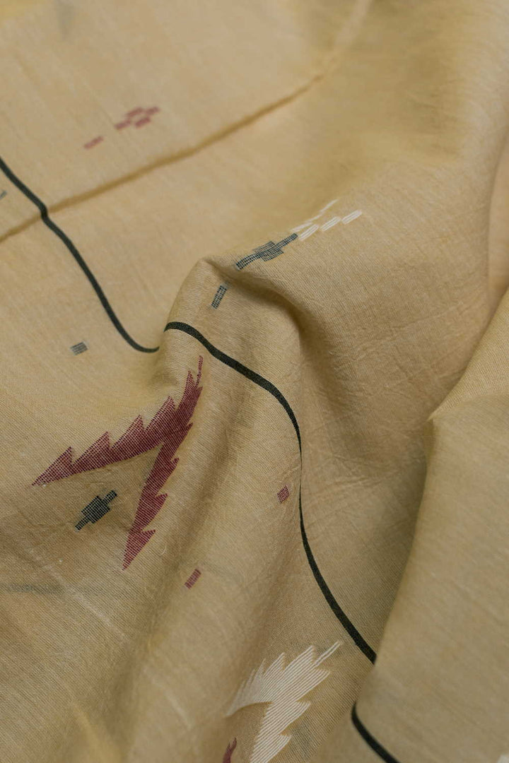 Mild Yellow Jamdani Cotton Fabric - 1m