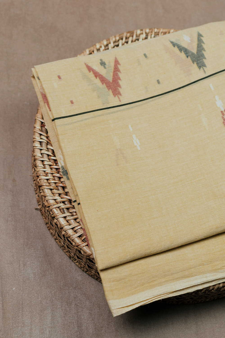 Mild Yellow Jamdani Cotton Fabric - 1m