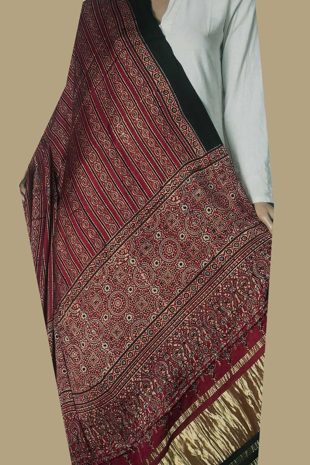 Ajrak Modal Silk Dupatta - Matkatus 