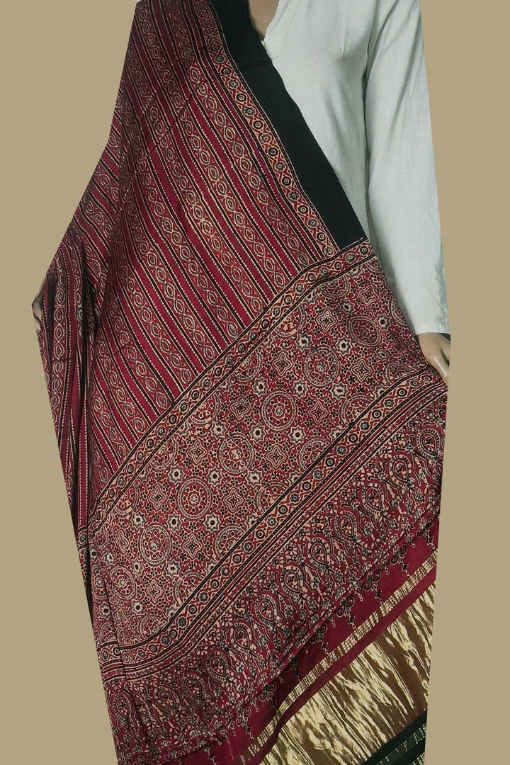 Ajrak Modal Silk Dupatta - Matkatus 