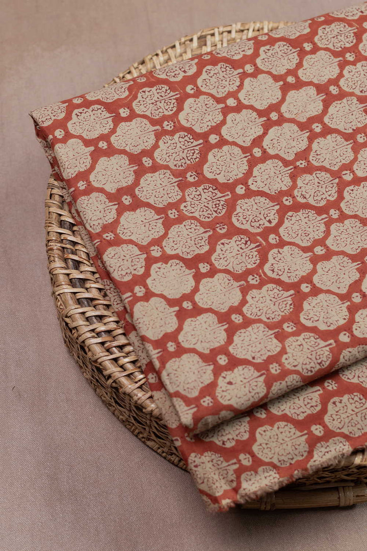 Florals on Maroon Block Printed Cotton Fabric