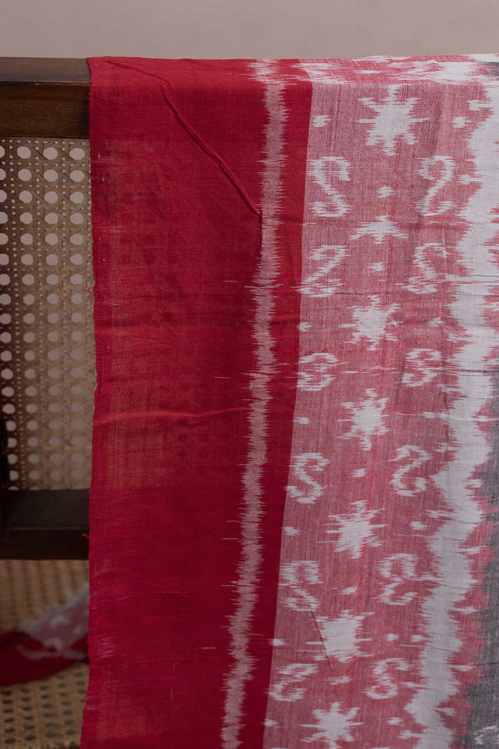Grey with Pink Pattern Orissa Ikat Cotton Fabric