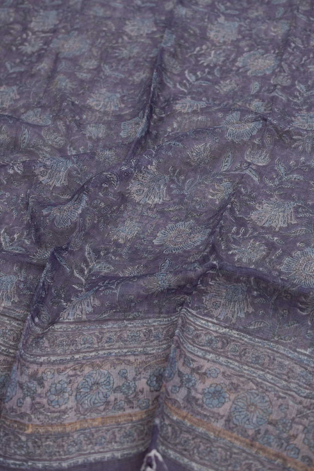 Purple Block Printed Kota Cotton Dupatta