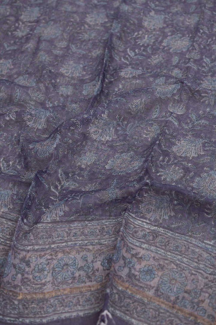 Purple Block Printed Kota Cotton Dupatta