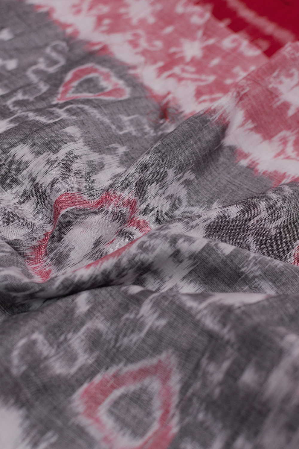 Grey with Pink Pattern Orissa Ikat Cotton Fabric
