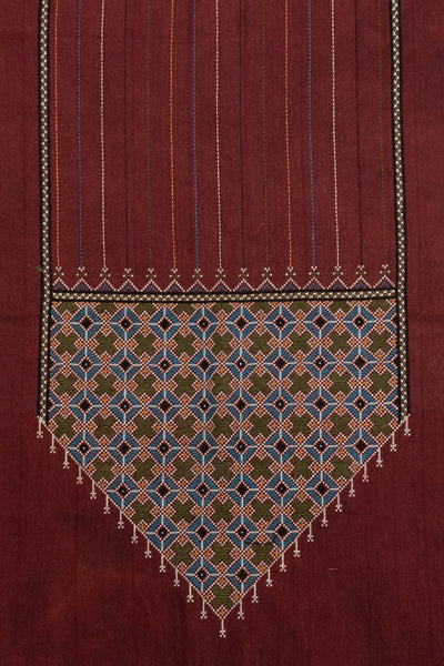 Maroon Handwoven Cotton Fabric with kutch Trim (3m)