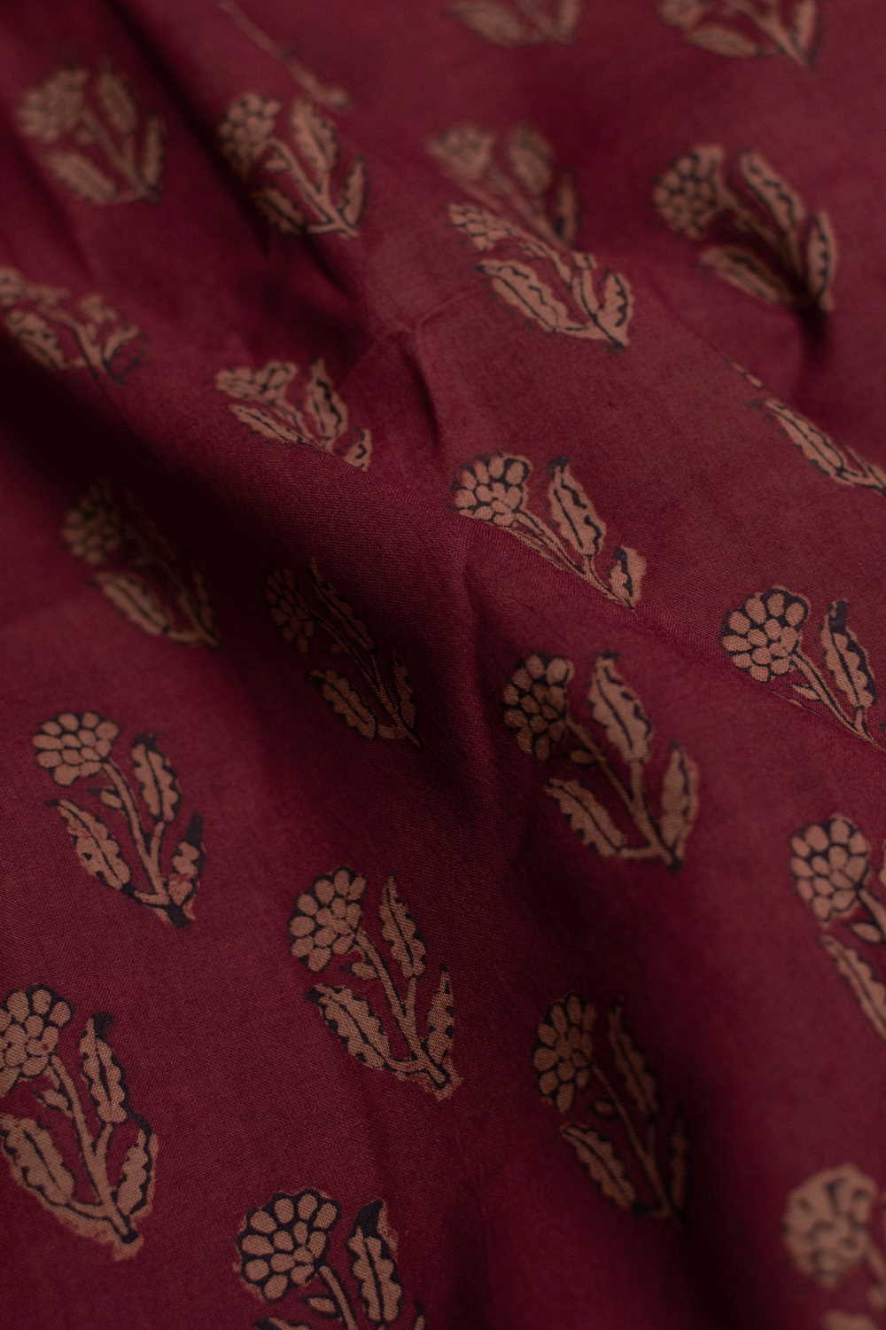 Yellow Florets on Deep Maroon Bagh Cotton Fabric