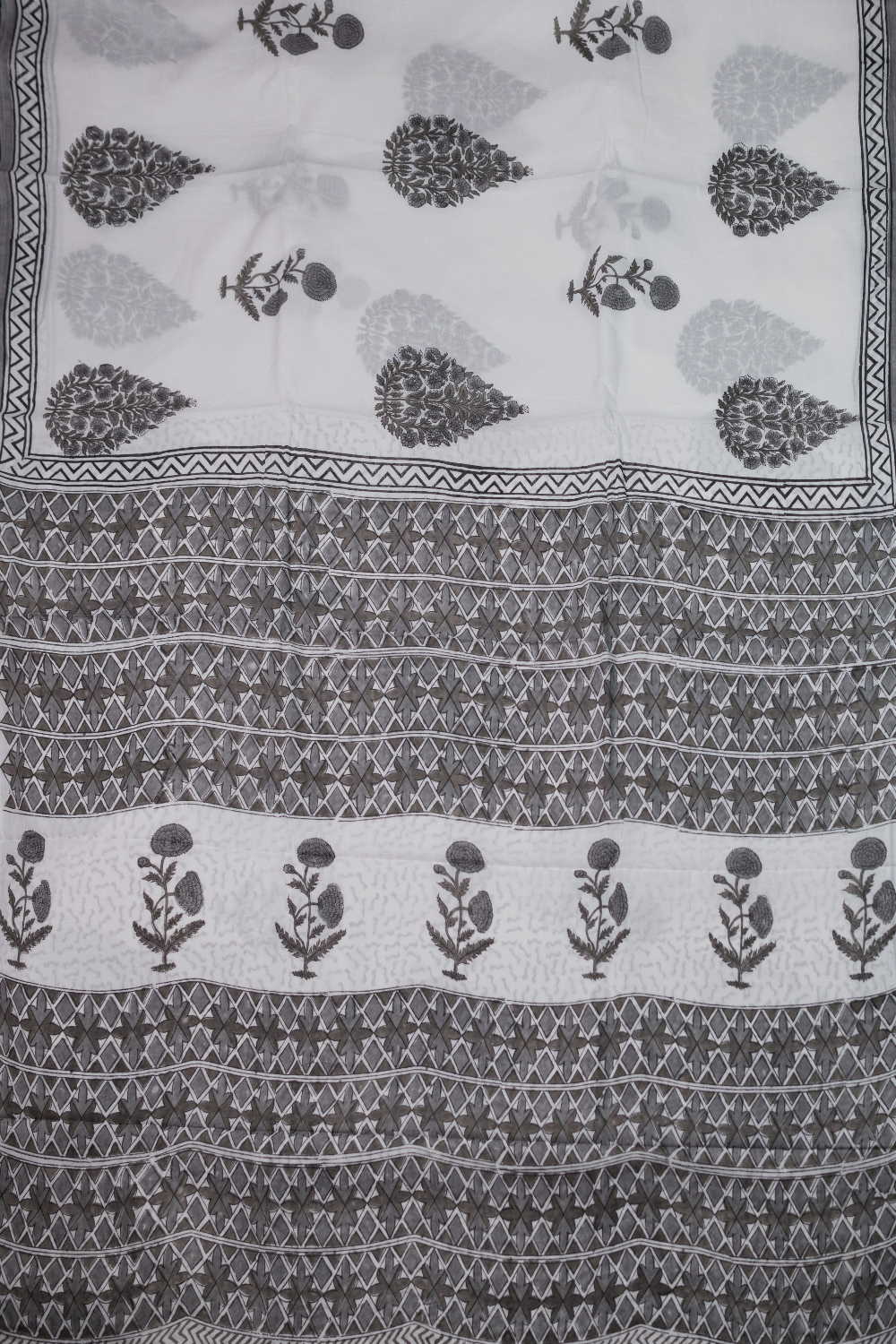 Grey Butta on Cream Block Printed Mul Cotton saree