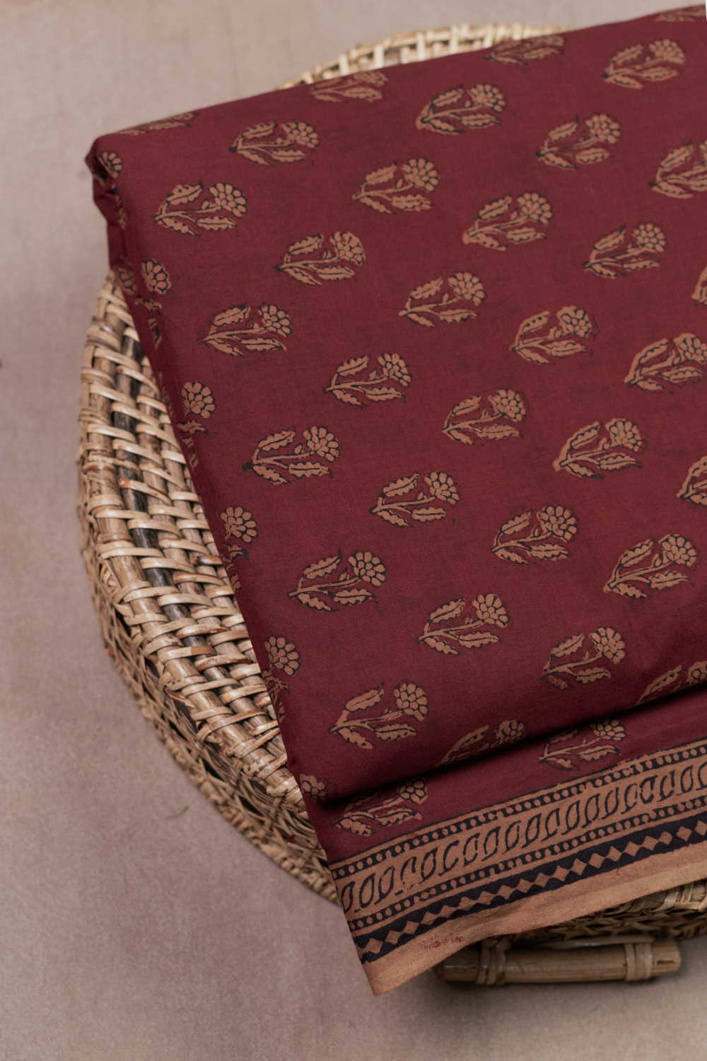 Yellow Florets on Deep Maroon Bagh Cotton Fabric