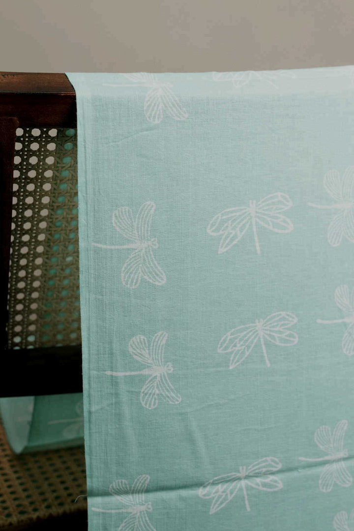 Dragon Fly - Green Sanganeri Cotton Fabric - 1.6 M