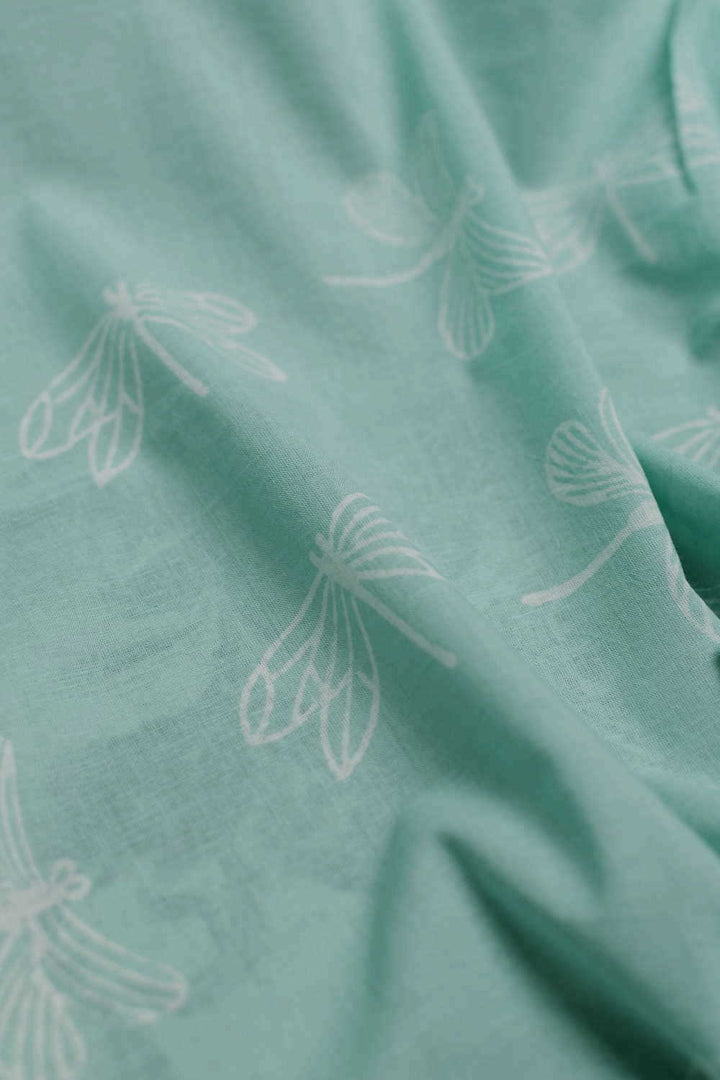 Dragon Fly - Green Sanganeri Cotton Fabric