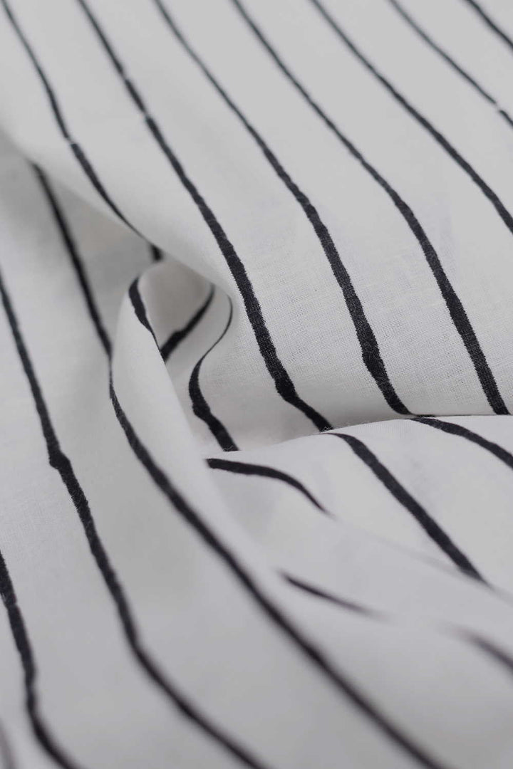 Black Lines on Cream Bagru Cotton Fabric-2 M