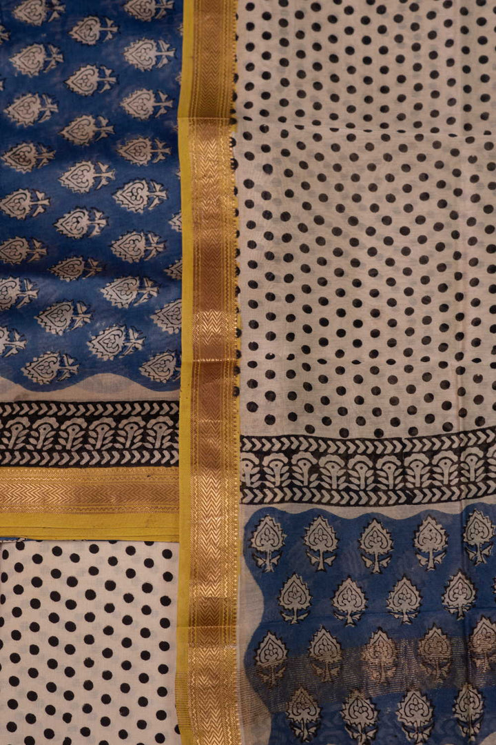 Florals on Blue Maheshwari Silk Cotton Suit