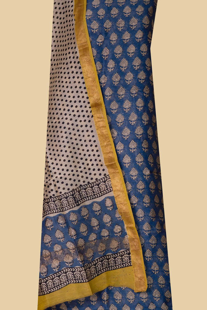 Florals on Blue Maheshwari Silk Cotton Suit