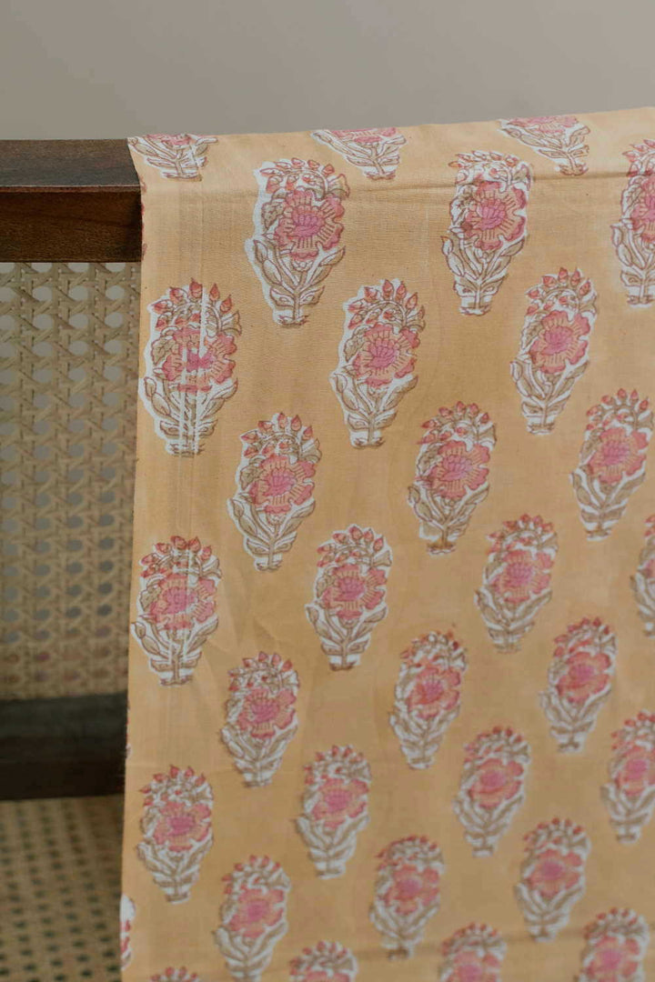 Pink Florets Sanganeri Cotton Fabric