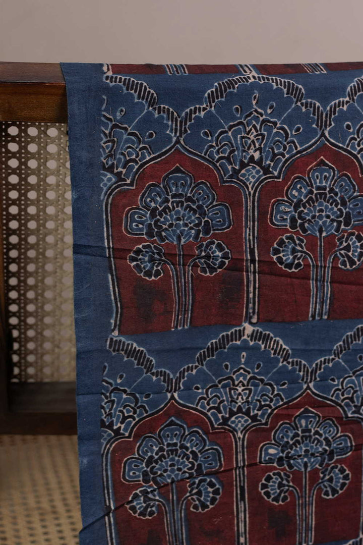 Maroon with Faded Indigo Ajrak Cotton Fabric - 1M