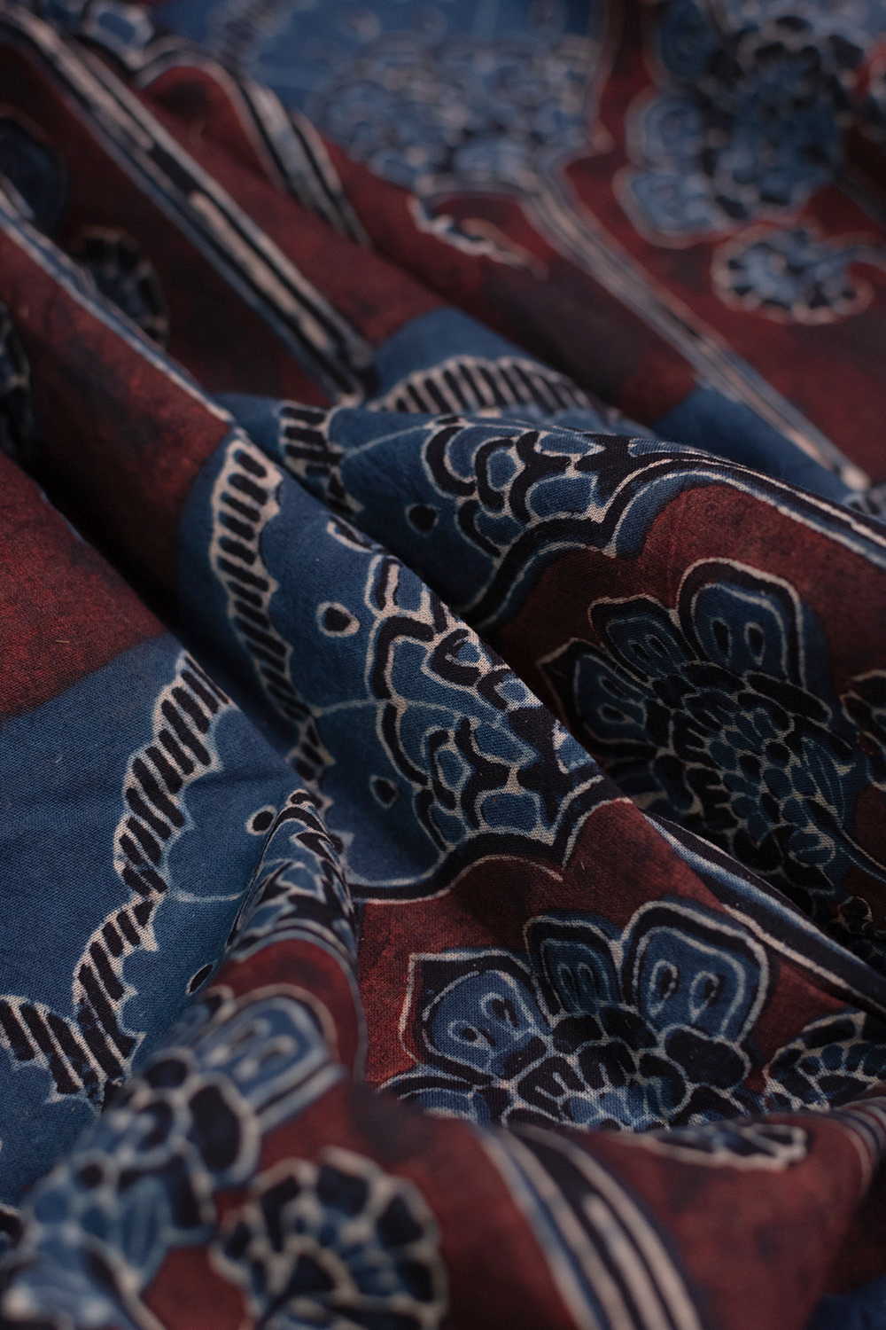 Maroon with Faded Indigo Ajrak Cotton Fabric - 1M