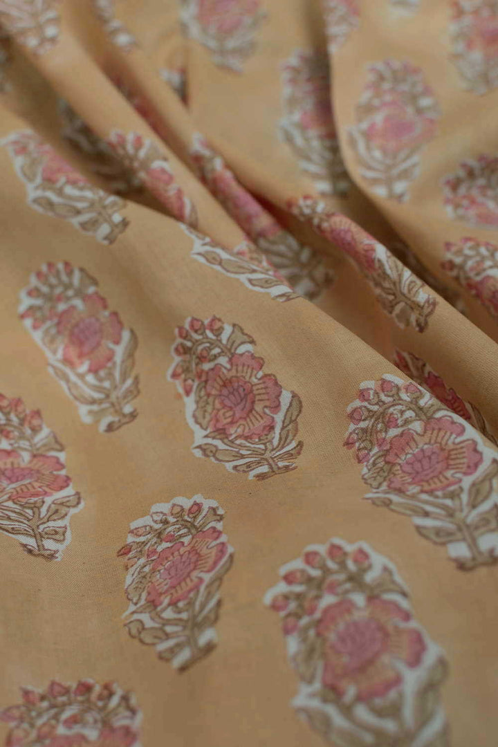 Pink Florets Sanganeri Cotton Fabric