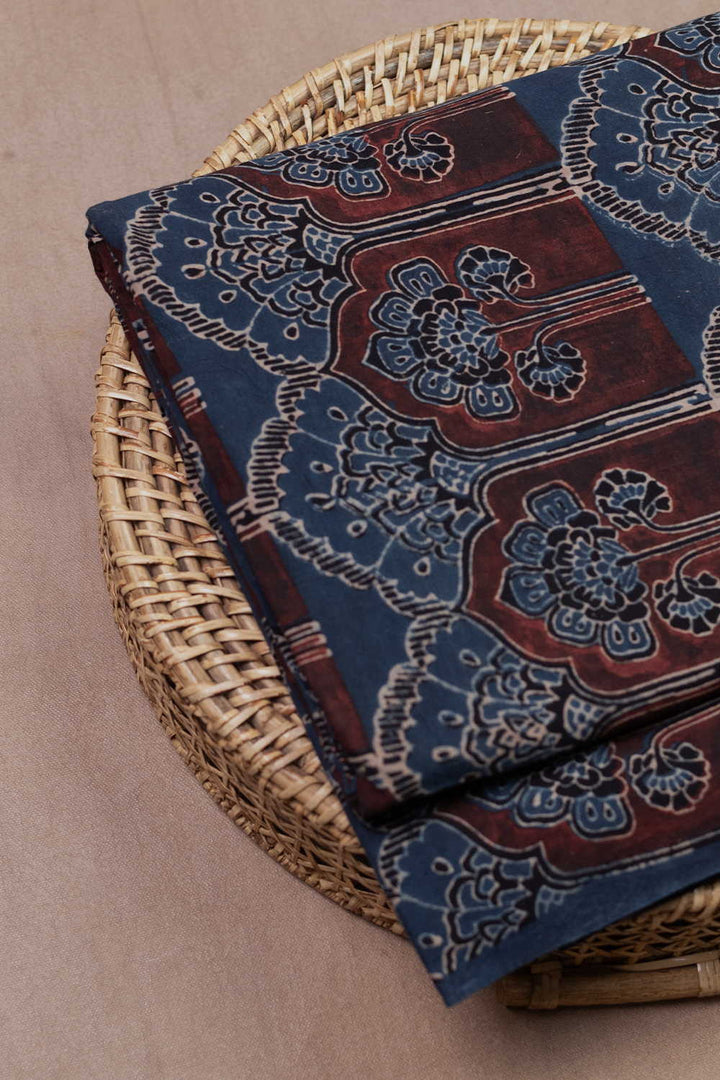 Maroon with Faded Indigo Ajrak Cotton Fabric - 1M