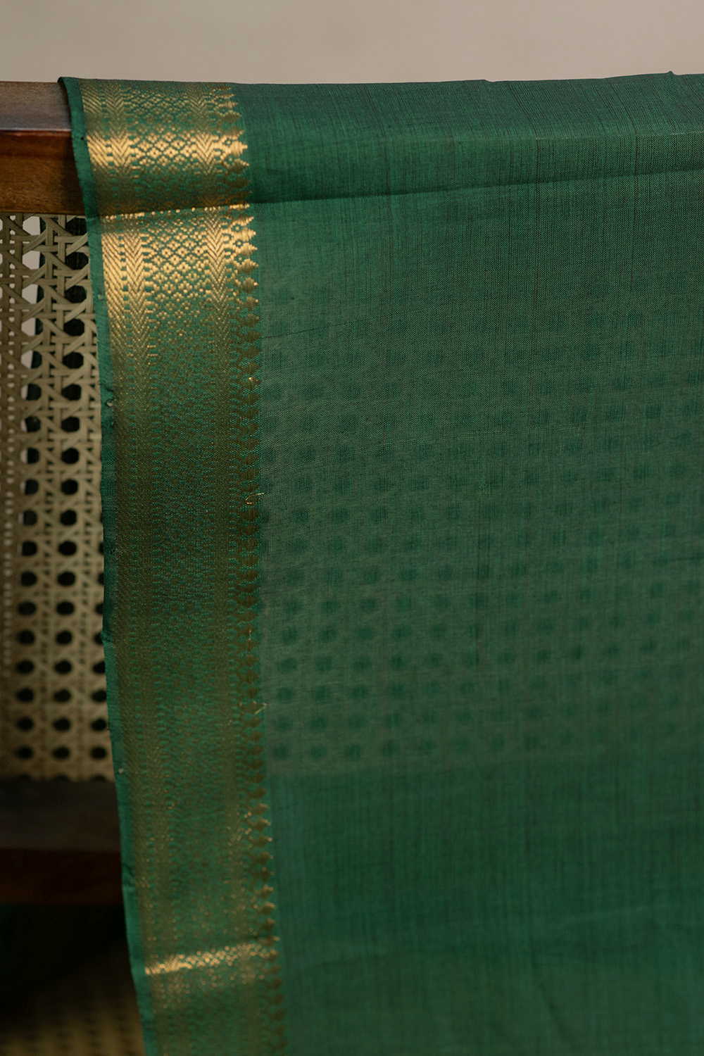Forest Green Mangalagiri Border Cotton Fabric