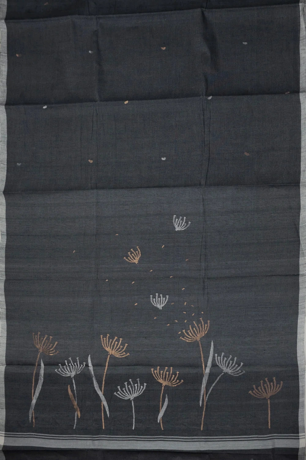 Gold & Silver Zari Butta Handwoven Cotton saree