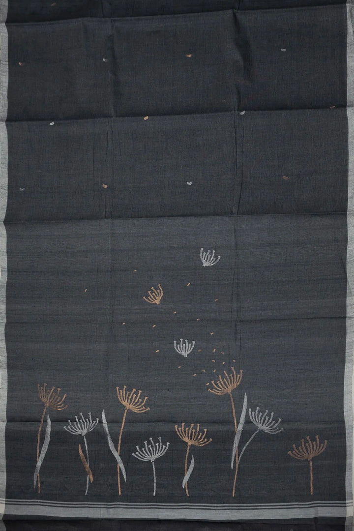 Gold & Silver Zari Butta Handwoven Cotton saree