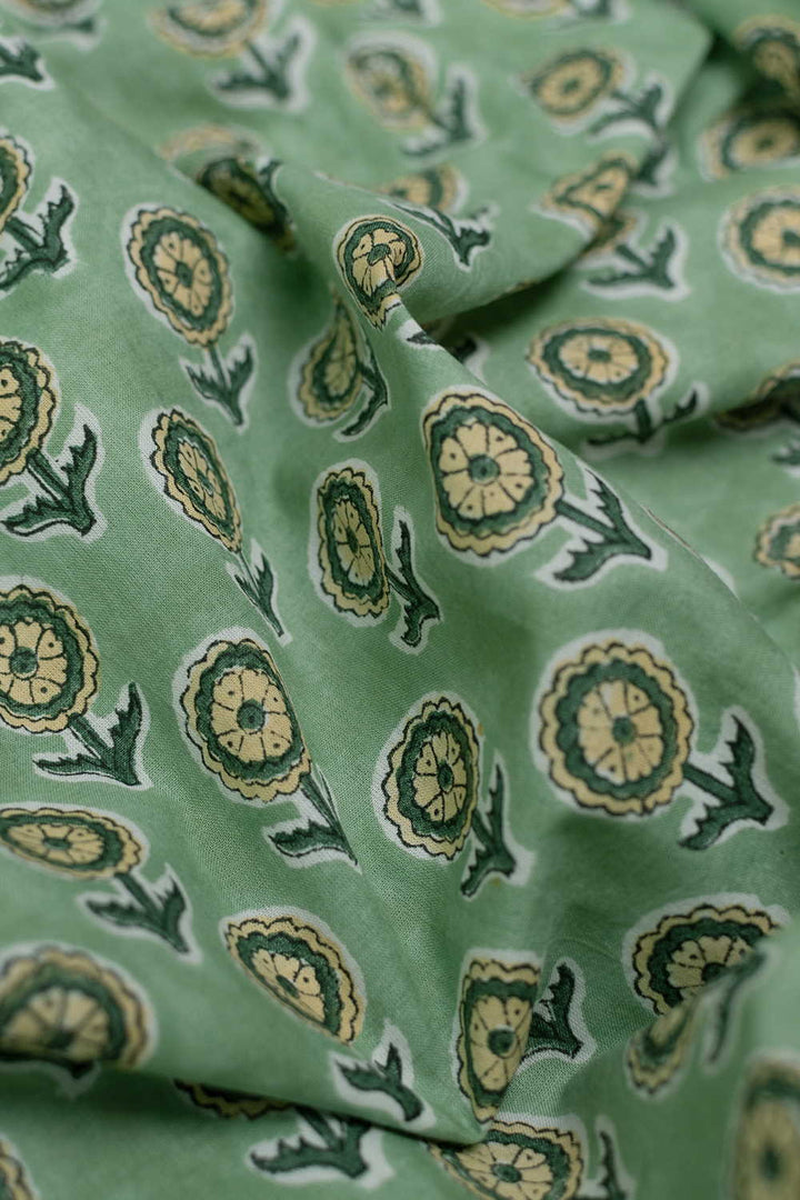 Parakeet Green Sanganeri Cotton Fabric - 0.8m