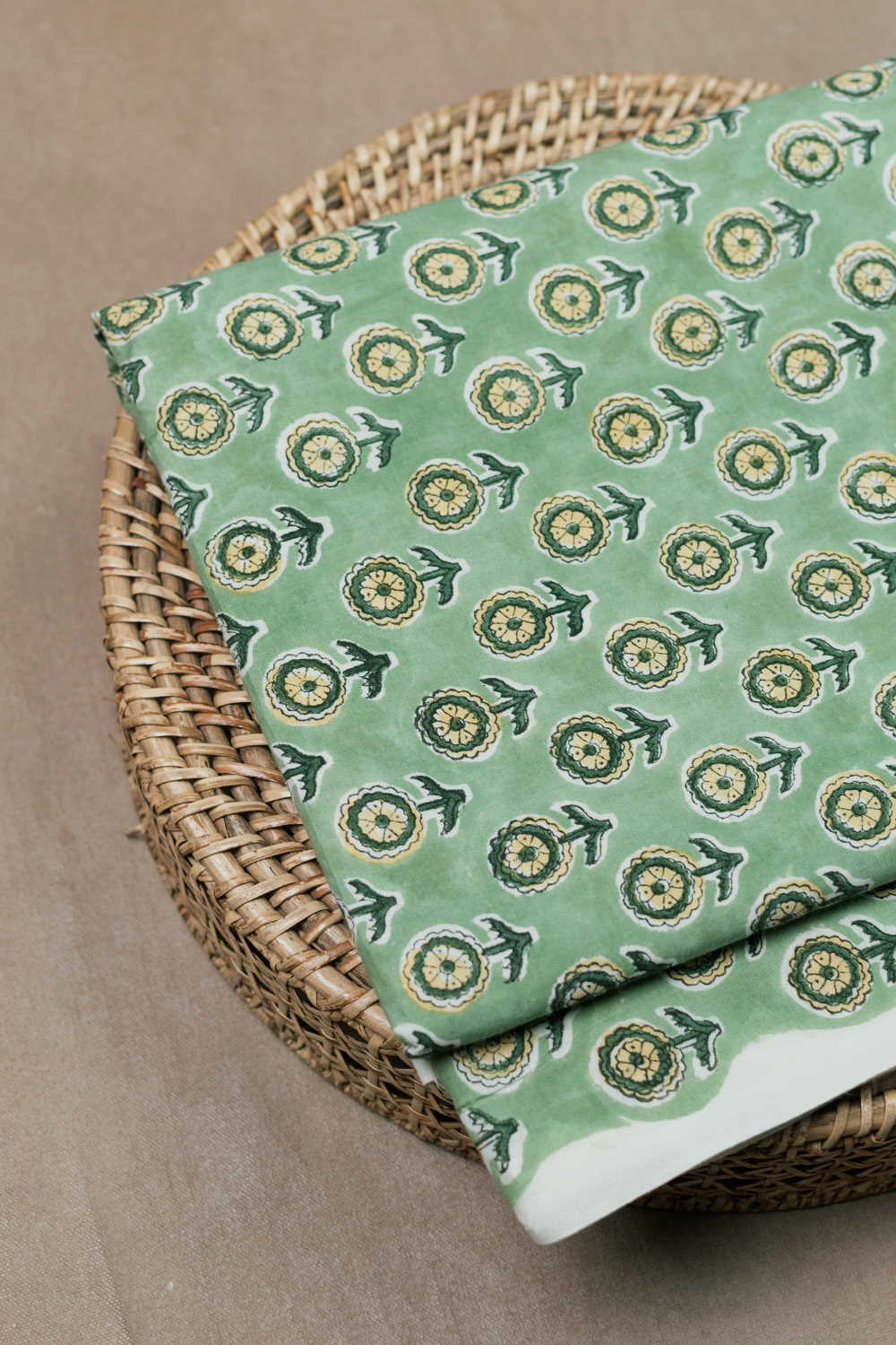 Parakeet Green Sanganeri Cotton Fabric - 0.8m