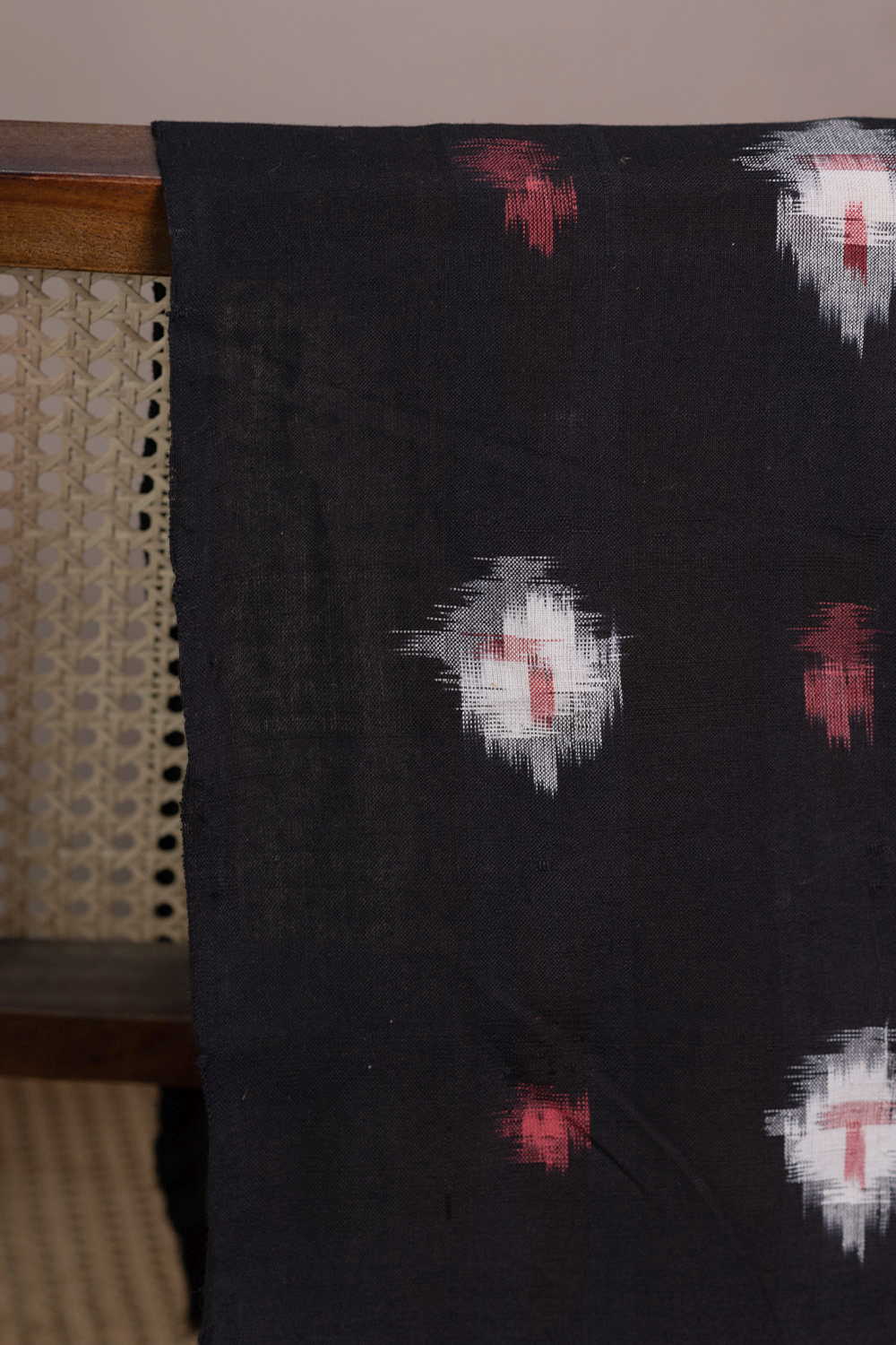 Cream & Maroon Butta Ikat Cotton Fabric - 0.85m