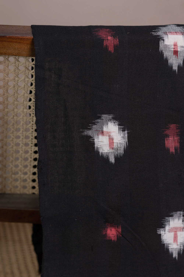 Cream & Maroon Butta Ikat Cotton Fabric - 0.85m