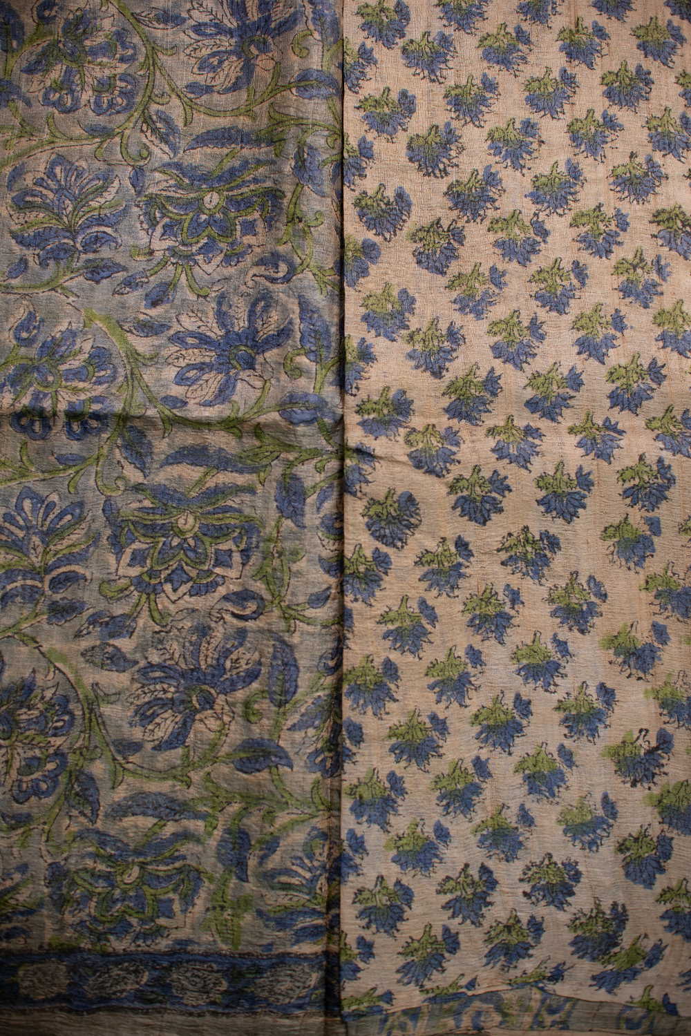Blue Florals Block Printed Tussar saree