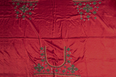Red Kutch Embroidered Mashru Silk Blouse