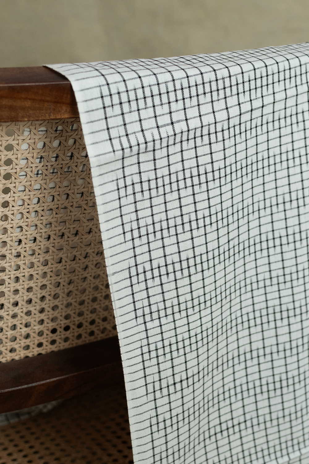 Irregular Lines - Cream Ikat Cotton Fabric