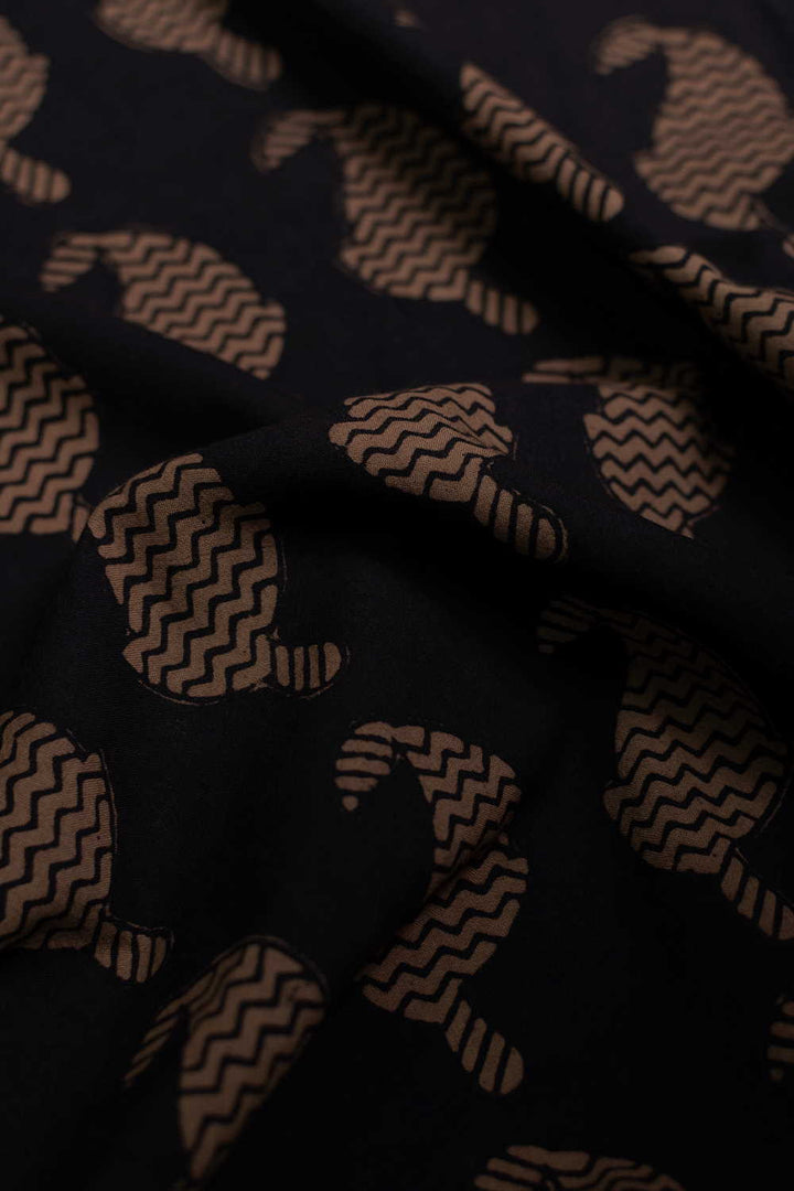 Paisley Butta on Black Bagh Cotton Fabric - 0.5M