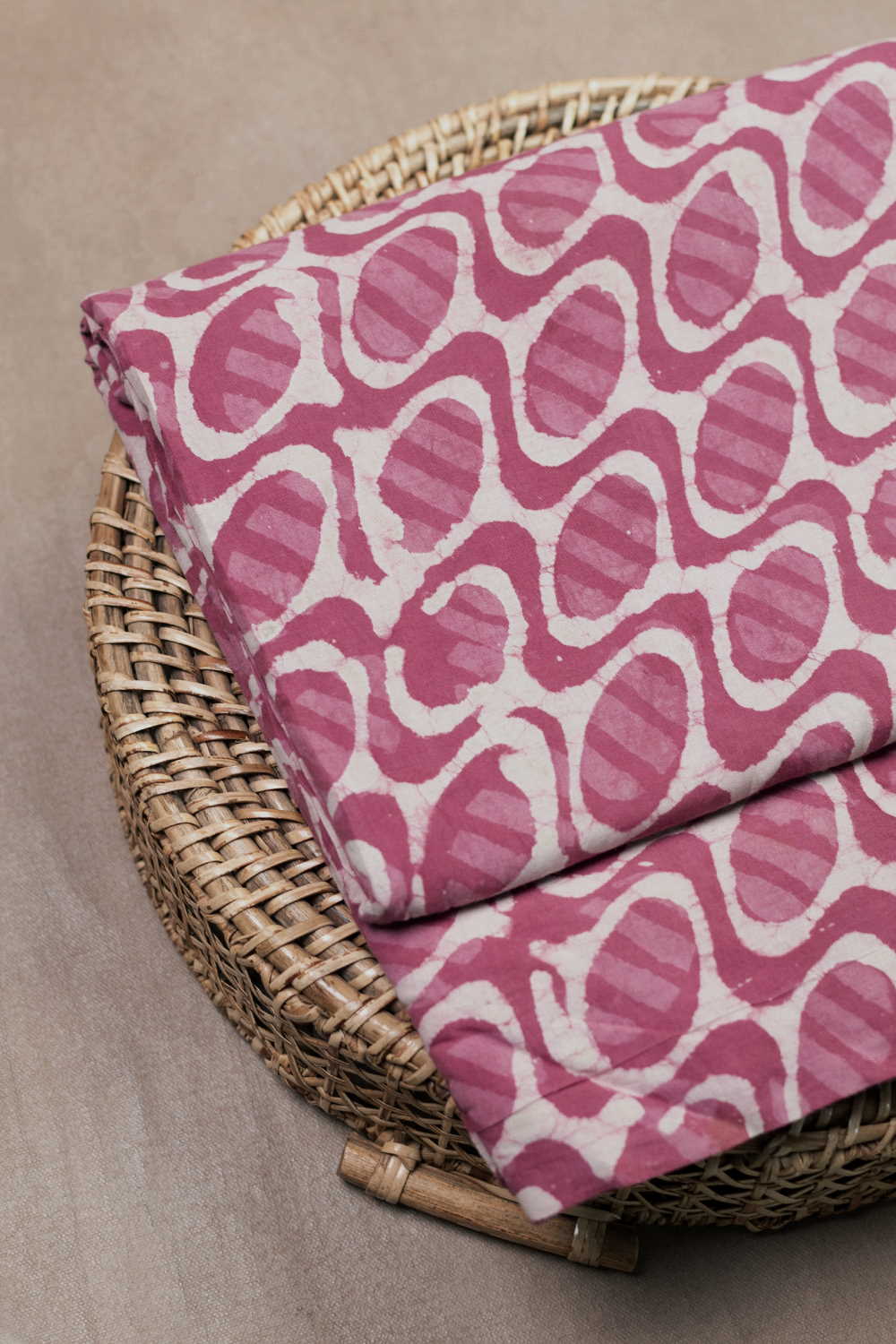 Patterned on Pink Dabu Cotton Fabric-1.35 m
