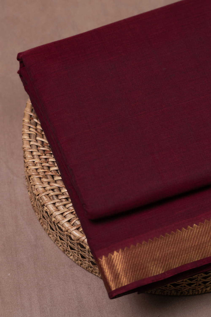 Blackish Maroon Mangalagiri Border Cotton Fabric