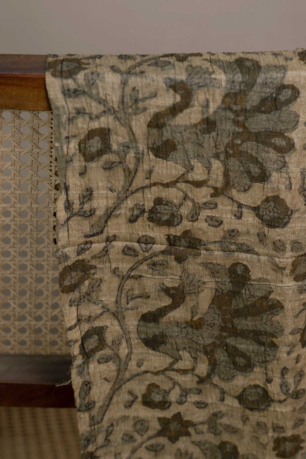 Floral Design Block Printed Tussar Fabric