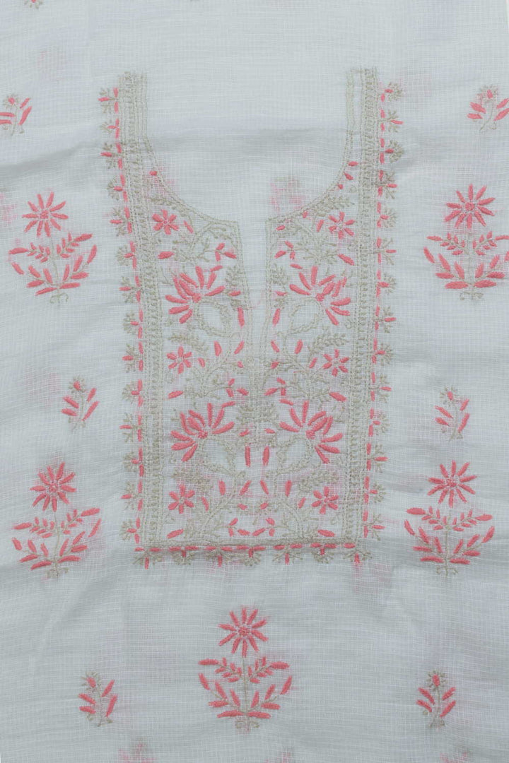 Snow Cream Chikankari Kota Cotton Top & Dupatta