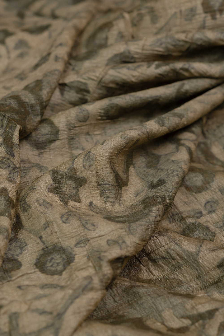 Floral Design Block Printed Tussar Fabric