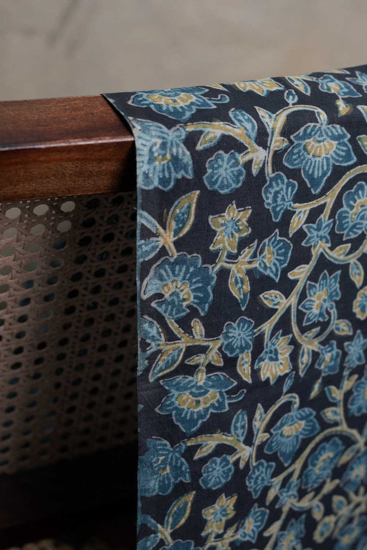Blue Floral Bagru Cotton Fabric