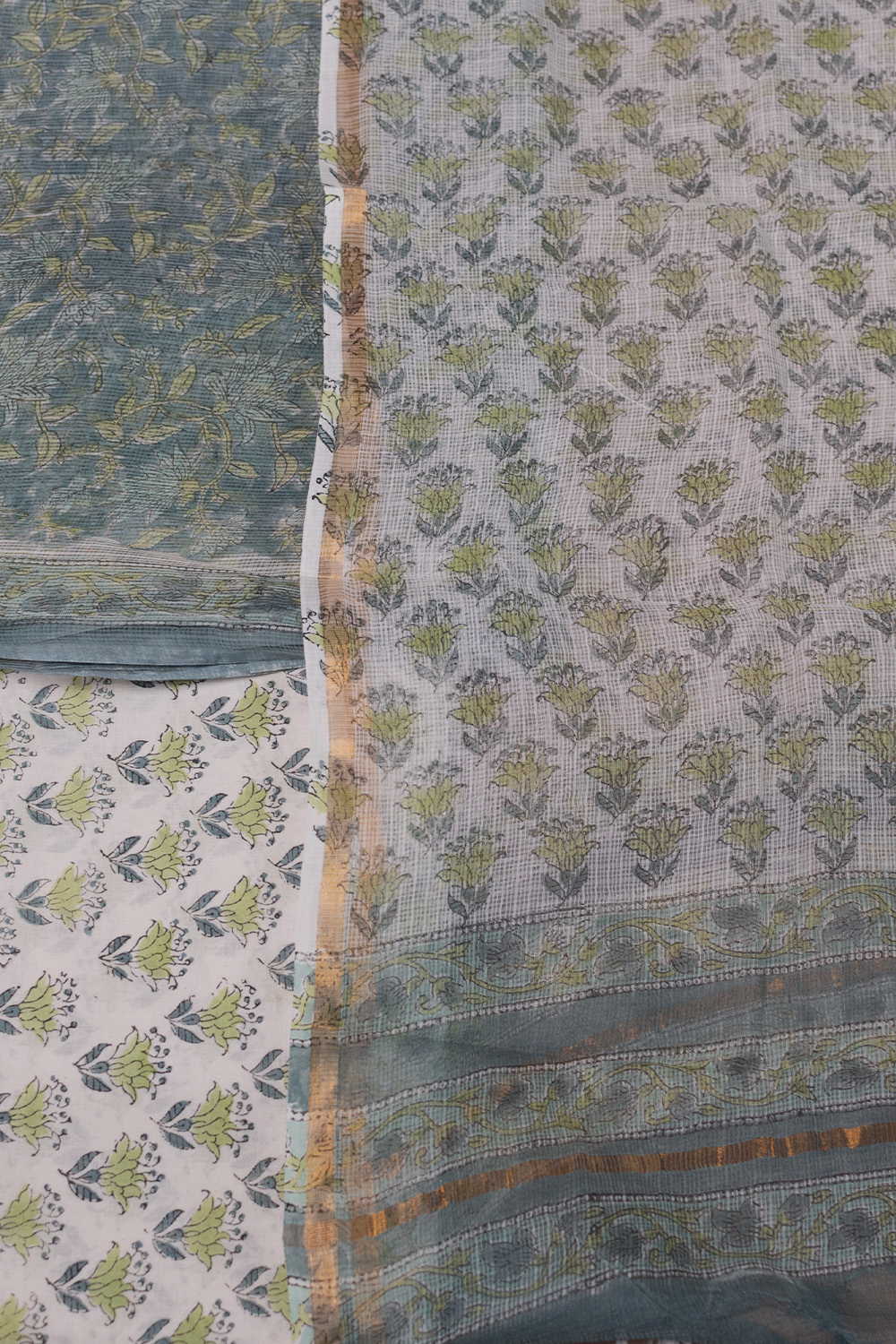 Leafy Floral Block Printed Kota Cotton Suit
