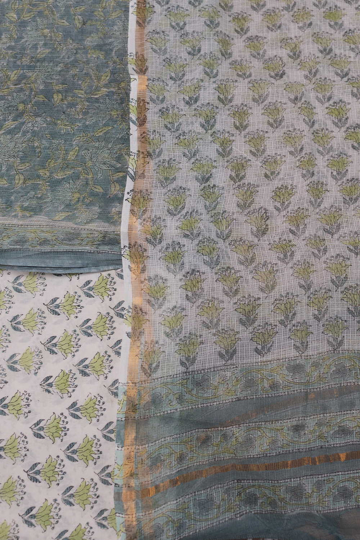 Leafy Floral Block Printed Kota Cotton Suit