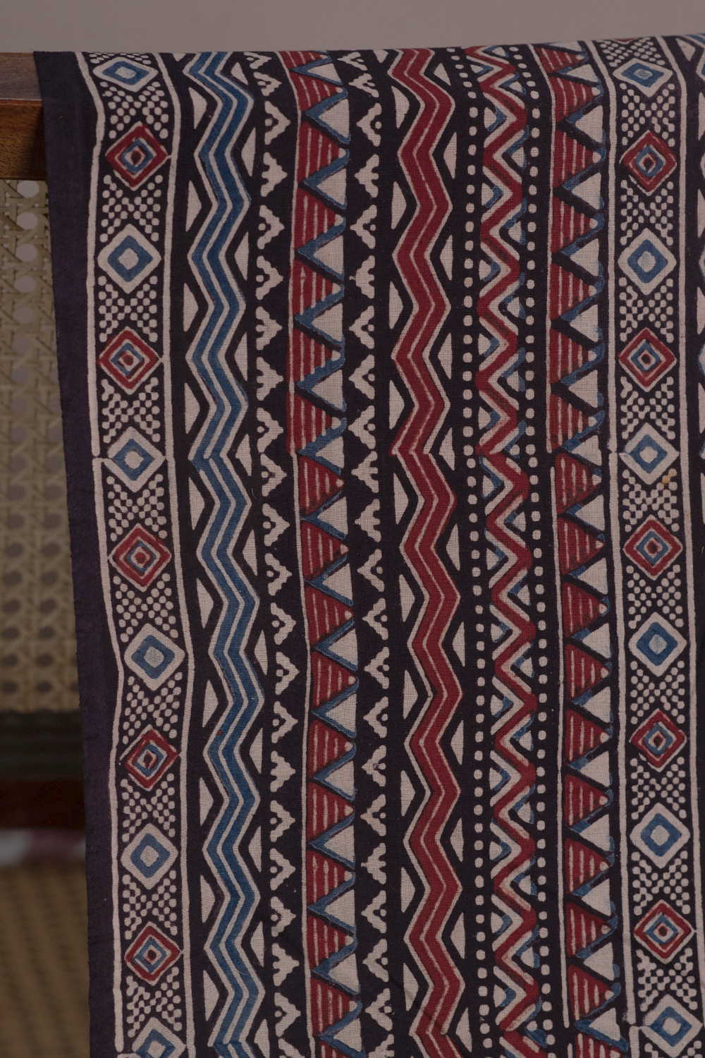 Black - Linear Pattern Ajrak Cotton Fabric