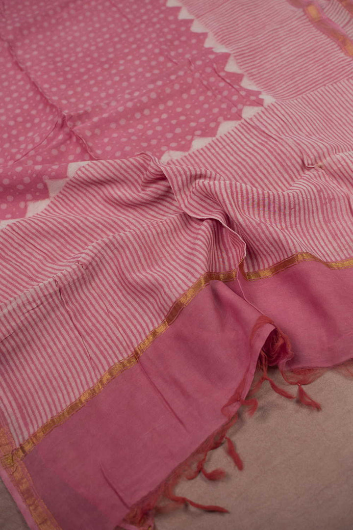 Pink Block Printed Chanderi Dupatta