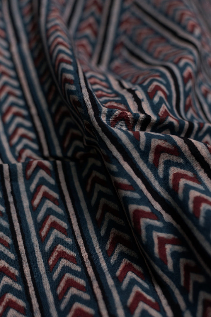 Stripes Patterned Ajrak Cotton Fabric - 0.5m