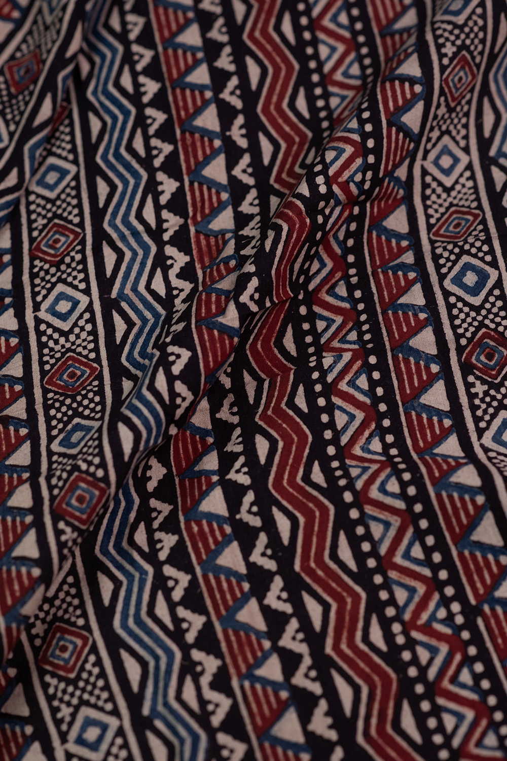 Black - Linear Pattern Ajrak Cotton Fabric