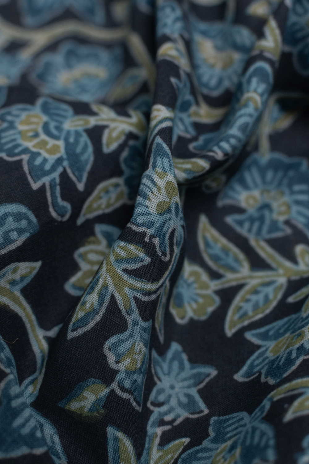 Blue Floral Bagru Cotton Fabric
