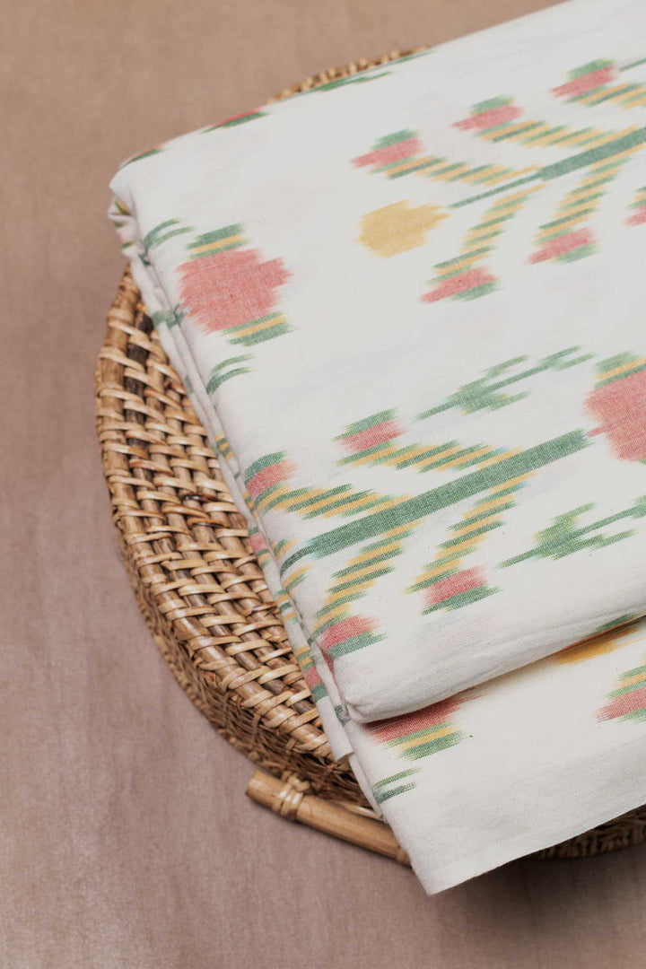 Off-White with Big Motifs Ikat Cotton Fabric - 1m