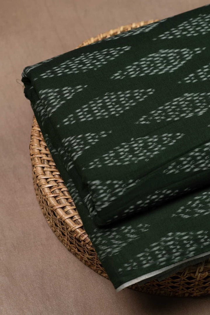 Deep Green Ikat Cotton Fabric