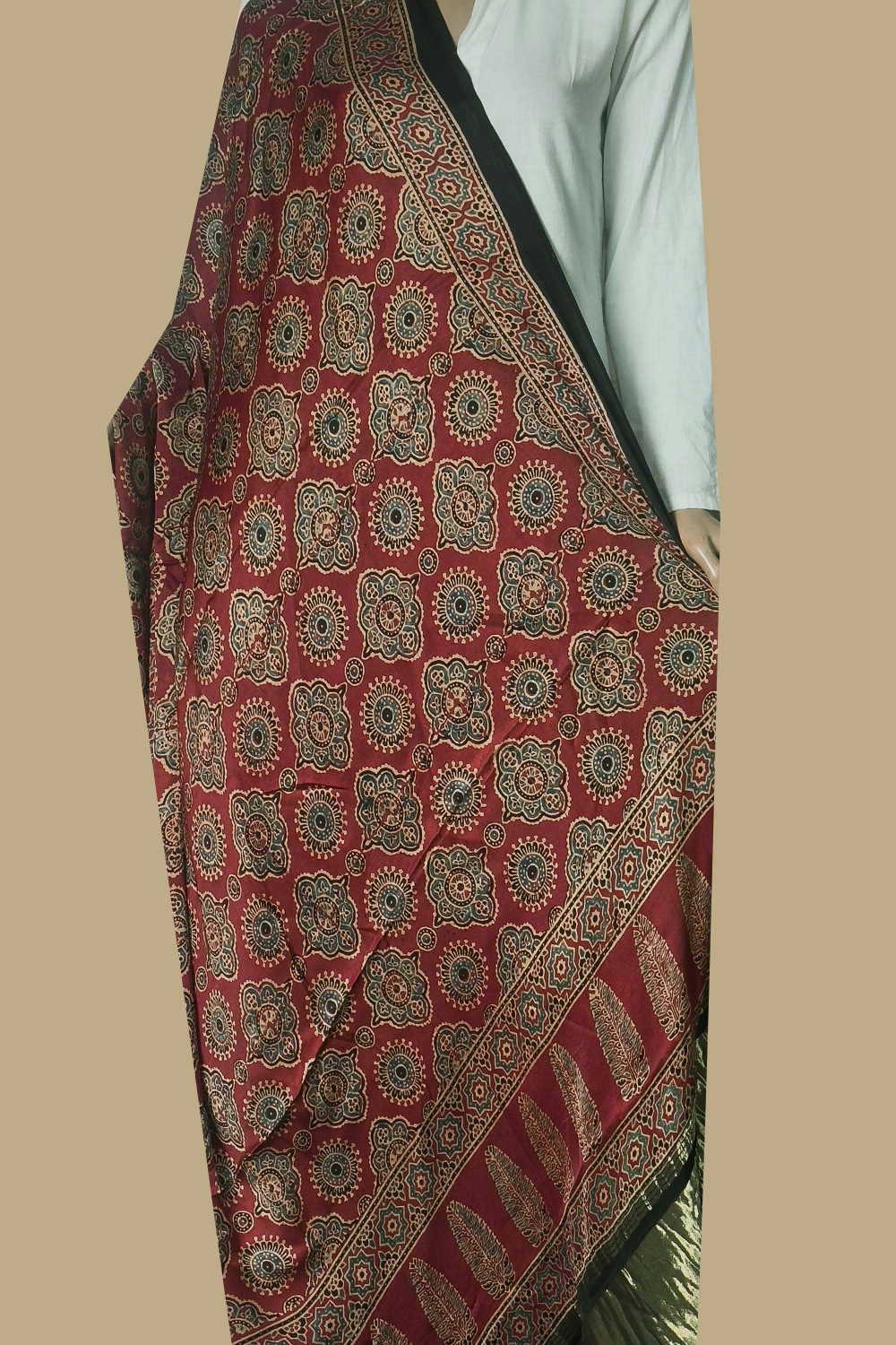 Ajrak Modal Silk Dupatta - Matkatus 